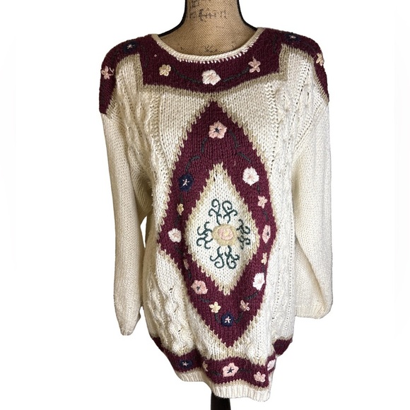 Beautiful, knitted/ embroidered, vintage floral sweater medium oversized - Picture 1 of 5